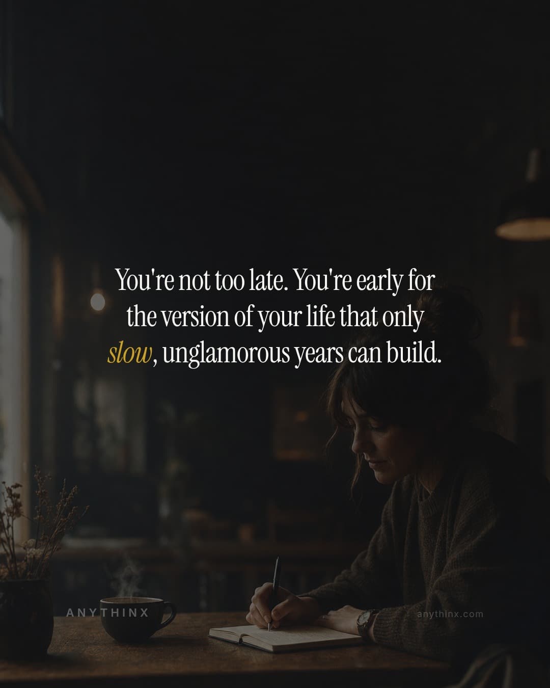 You're not too late. You're early for the version of your life that only slow, unglamorous years can build.