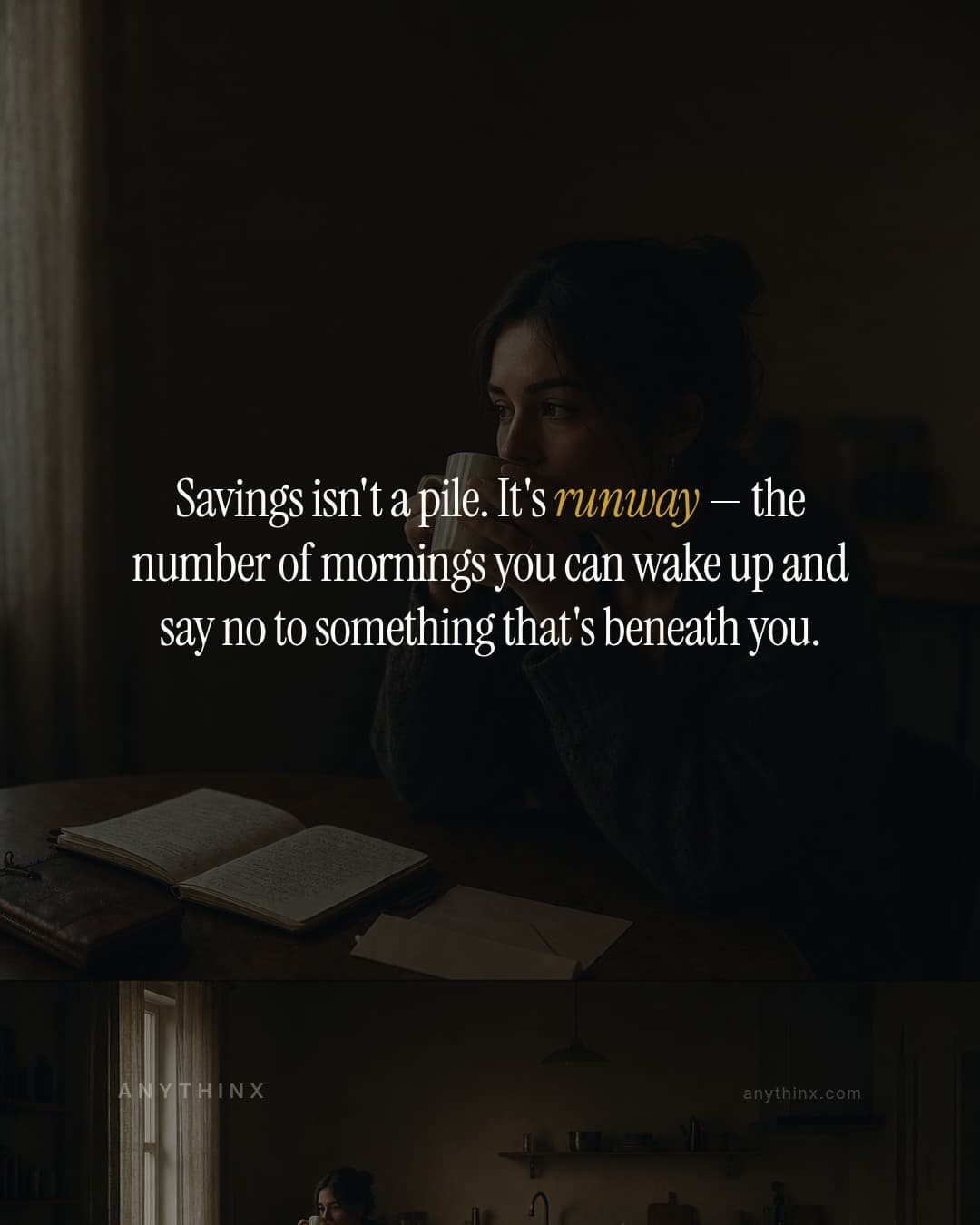 Savings isn't a pile. It's runway — the number of mornings you can wake up and say no to something that's beneath you.